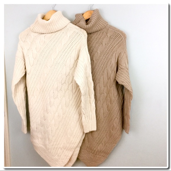 Knit Crochet Turtle Neck Sweater Taupe - Picture 6 of 8