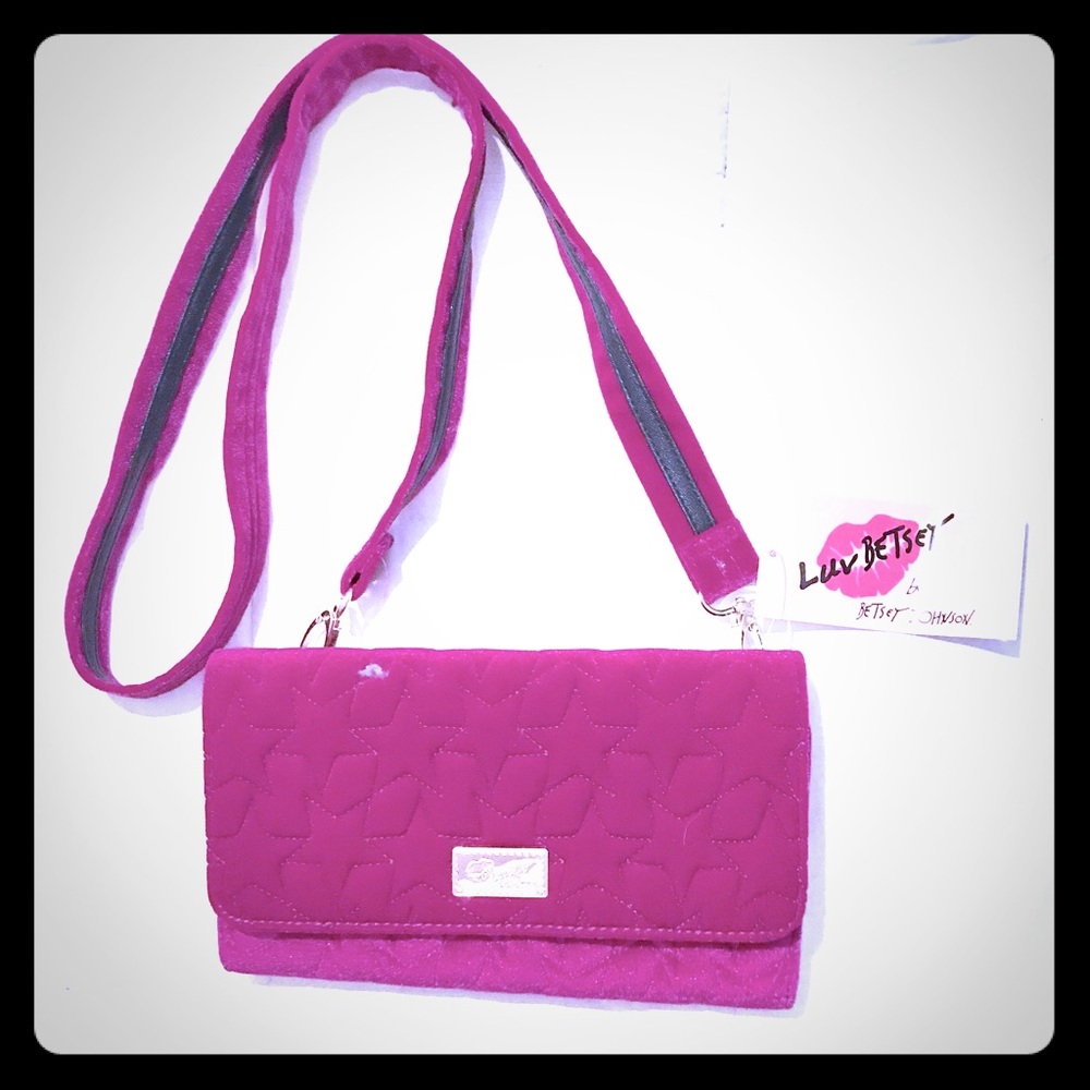 NWT Betsey Johnson cross body, fuchsia in color.