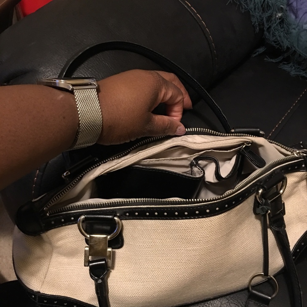 George black trim and gray twill rectangular purse