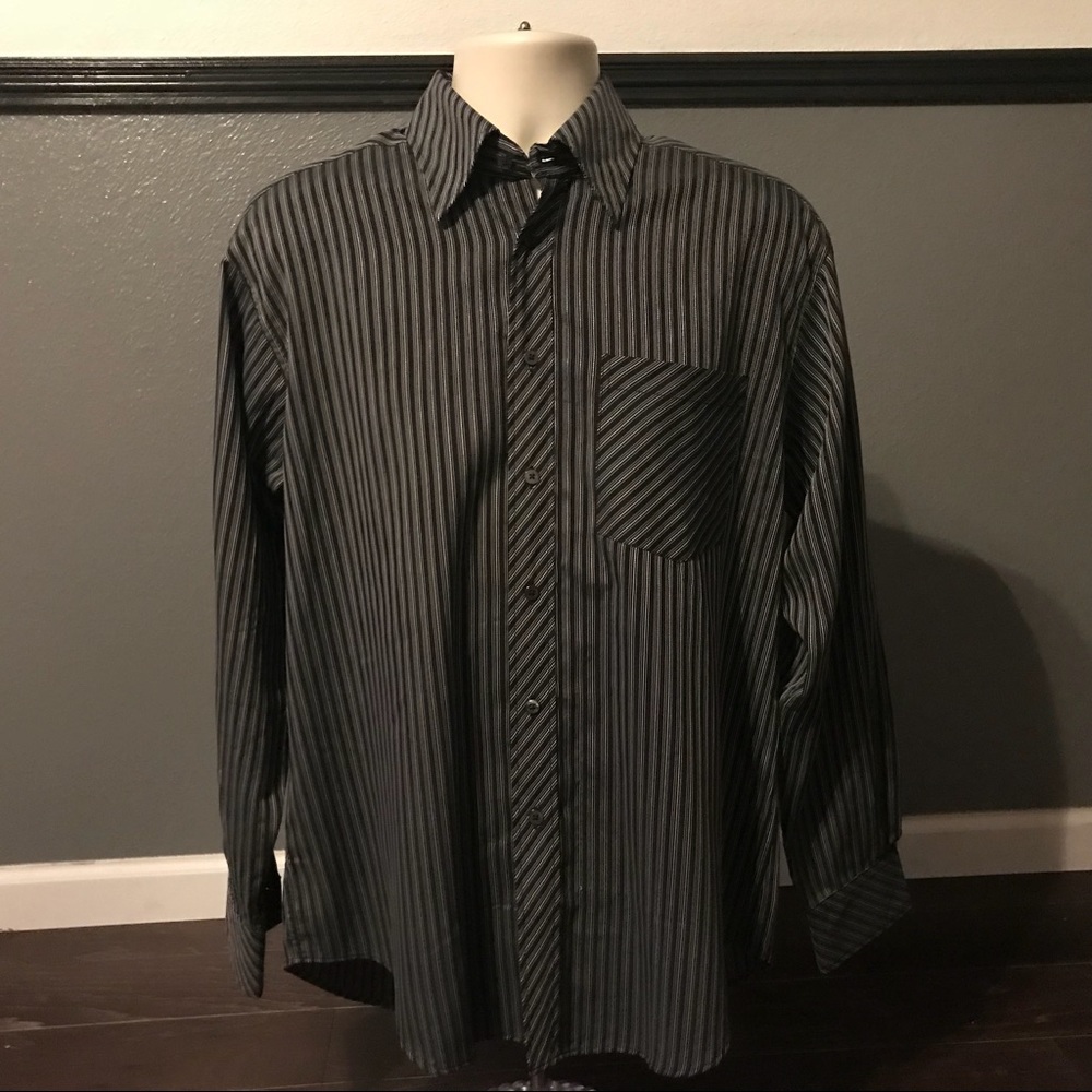 Bugatchi Long Sleeve Shirt Black Striped Medium