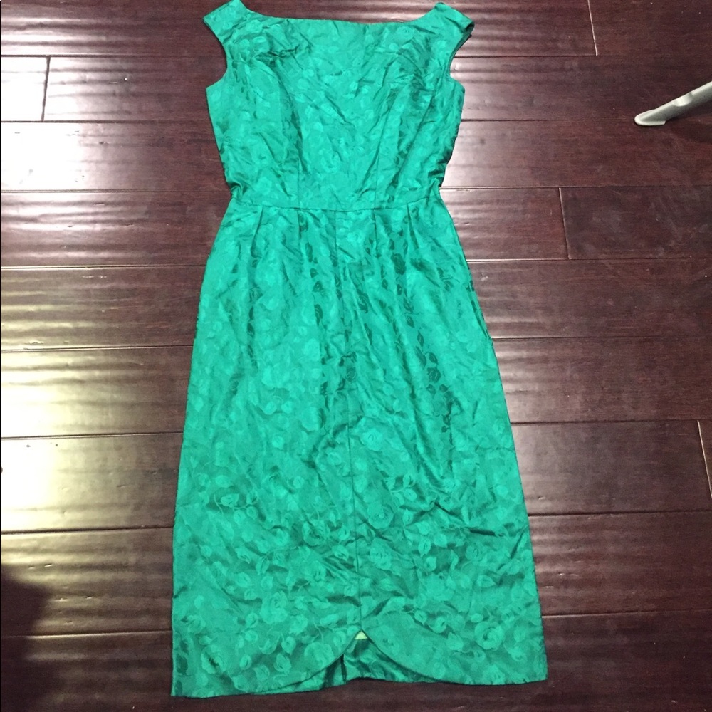Vintage mad men style dress green floral S/6 1960s