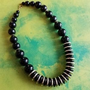 Vintage chunky black choker necklace silver beads Vintage chunky black choker necklace silver beads