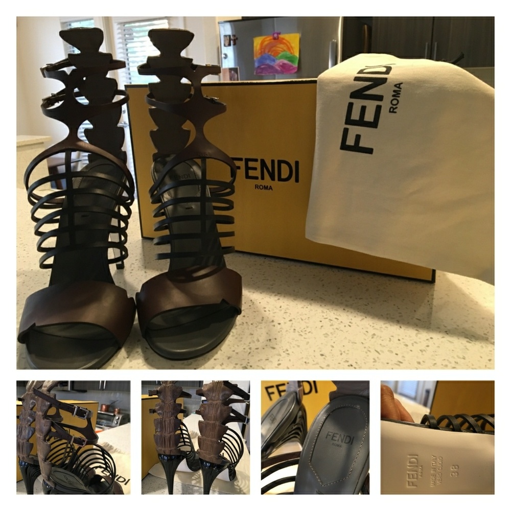Fendi Crocodile and leather cage heels