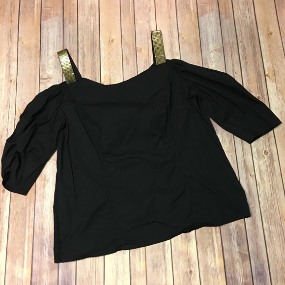 Black and Gold Cold Shoulder Top - Picture 1 of 8