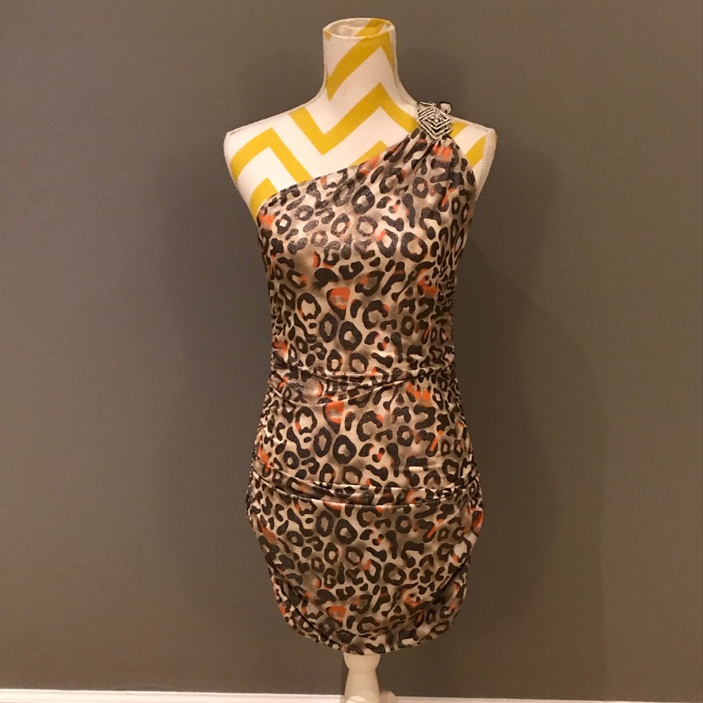 NEW Animal Leopard Print Sparkly Shoulder Dress