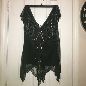 Black Netted Sequence formal blouse