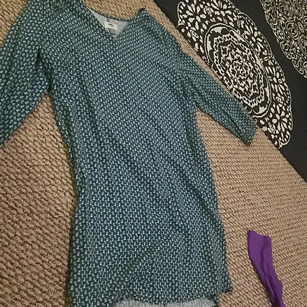 Teal patterned shift dress