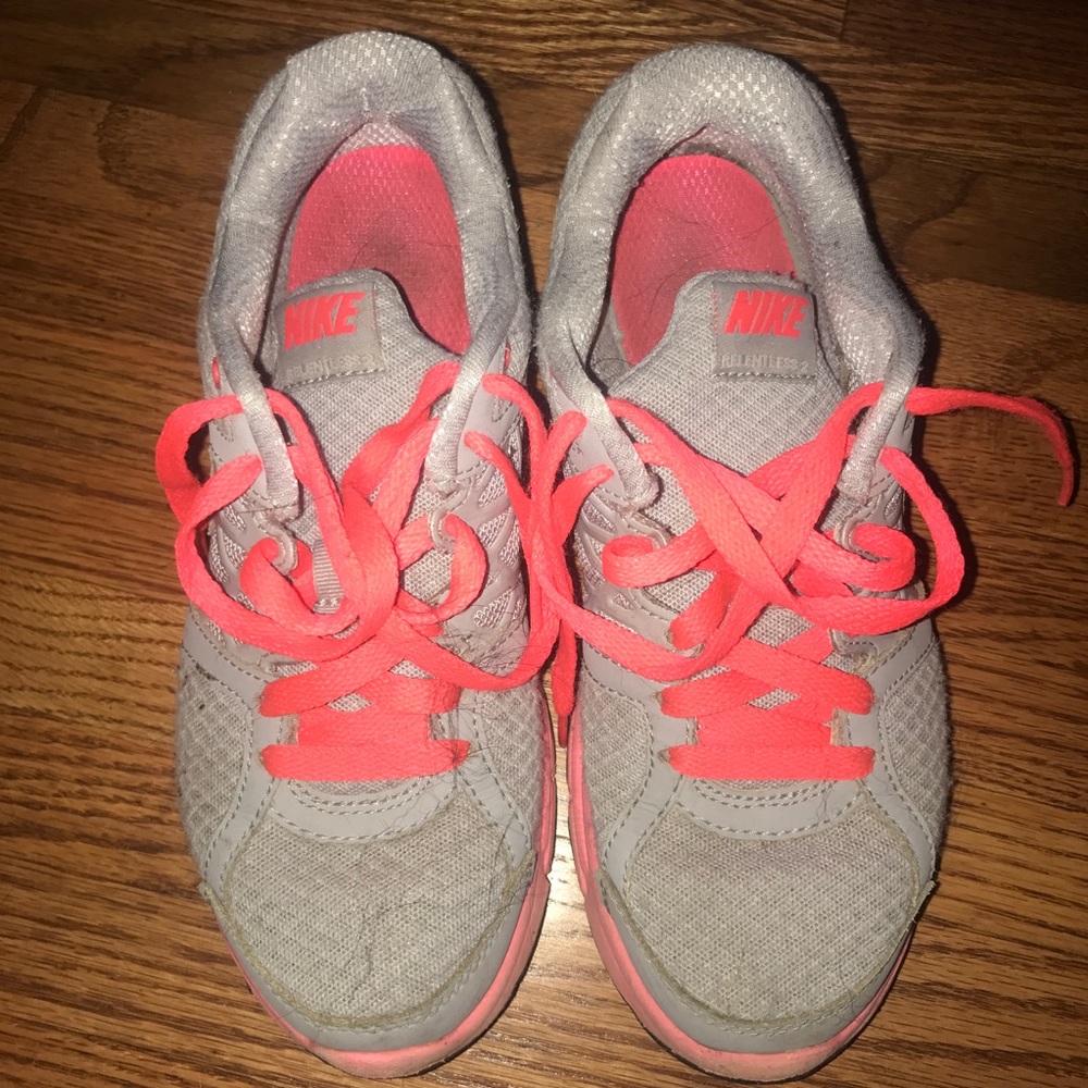 Nike gray and coral running shoes