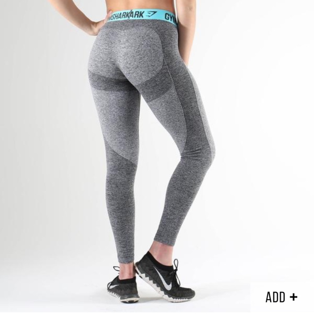XS Gymshark Flex Leggings - Teal band/marl gray