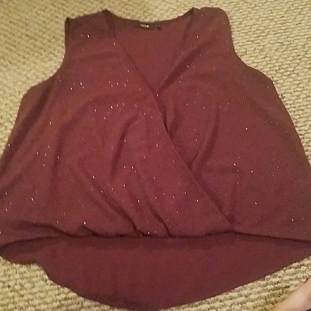 Maroon sparkled surplice tank