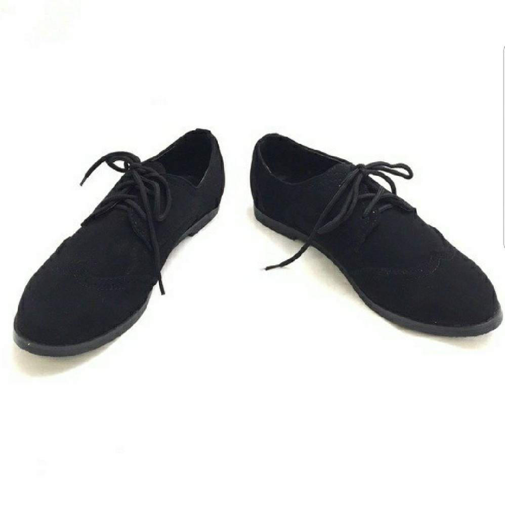 Nicola Black Smooth Faux Suede Oxfords