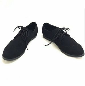 Nicola Black Smooth Faux Suede Oxfords