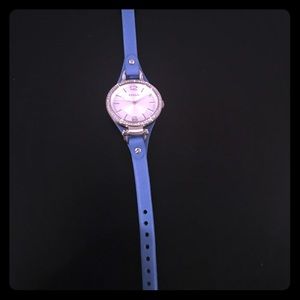 Blue leather band fossil watch