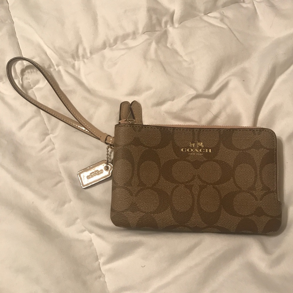 Coach brown double wristlet