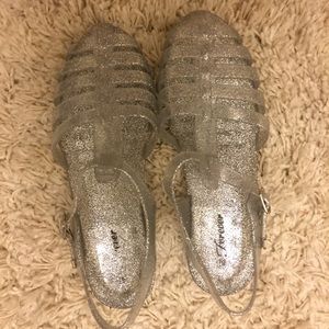 Throwback silver glitter jellies