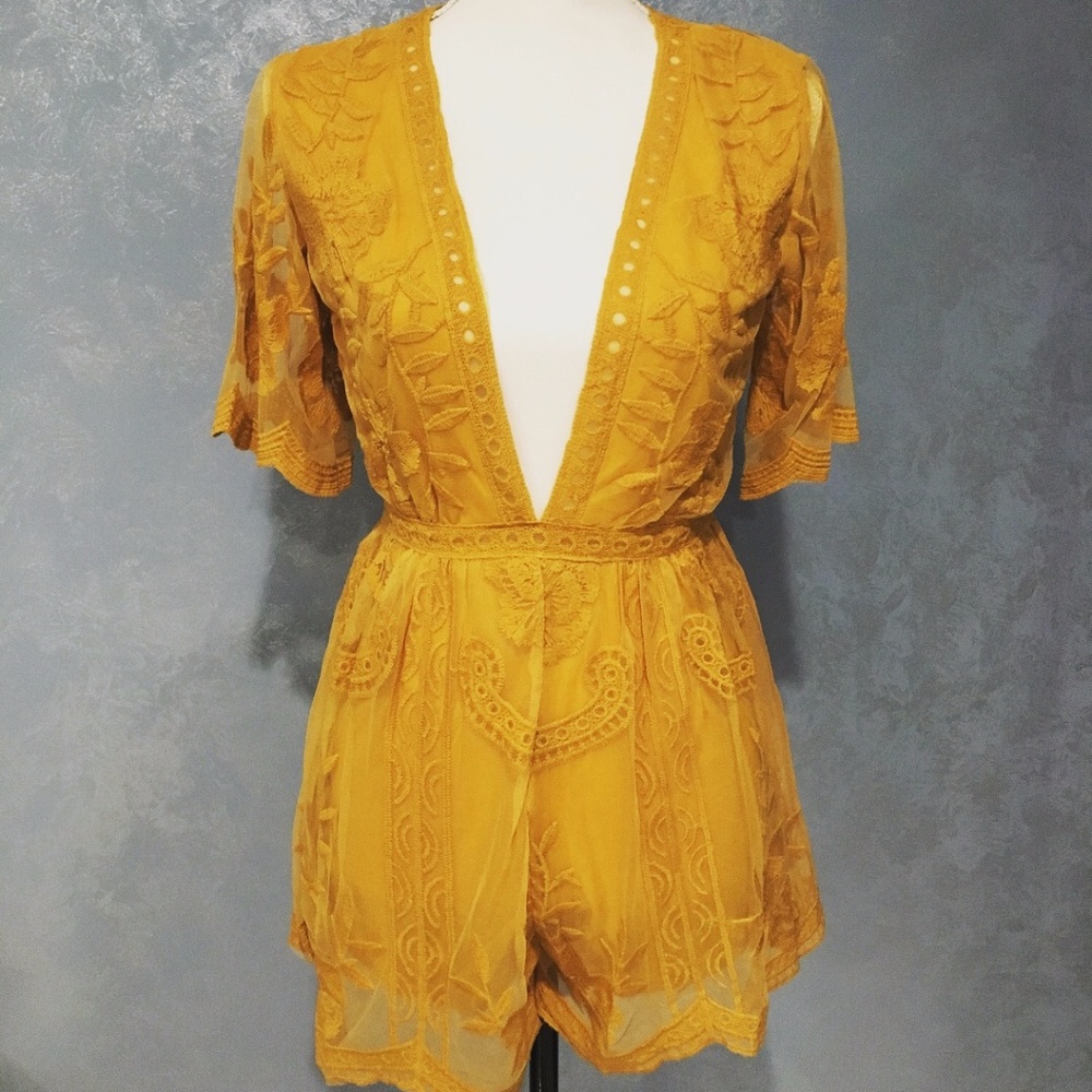 🆕Mustard Deep V Romper  😍🙌🏼 - Picture 2 of 3