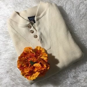 {Lands’ End} Cream Vneck Knit Sweater