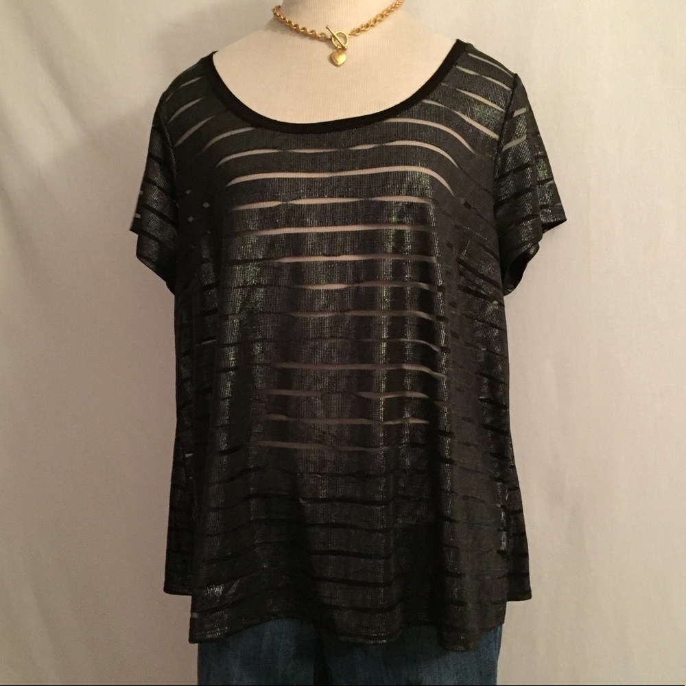 Forever21 Plus Size Sheer Striped Black Pewter Tee