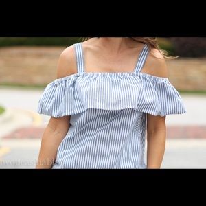 J Crew blue White Striped cold shoulder Top