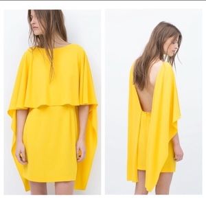 Zara yellow cape dress, size L