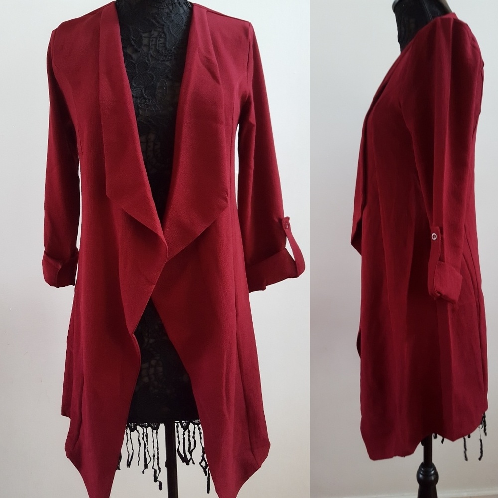 Cardigan- mid thigh length.