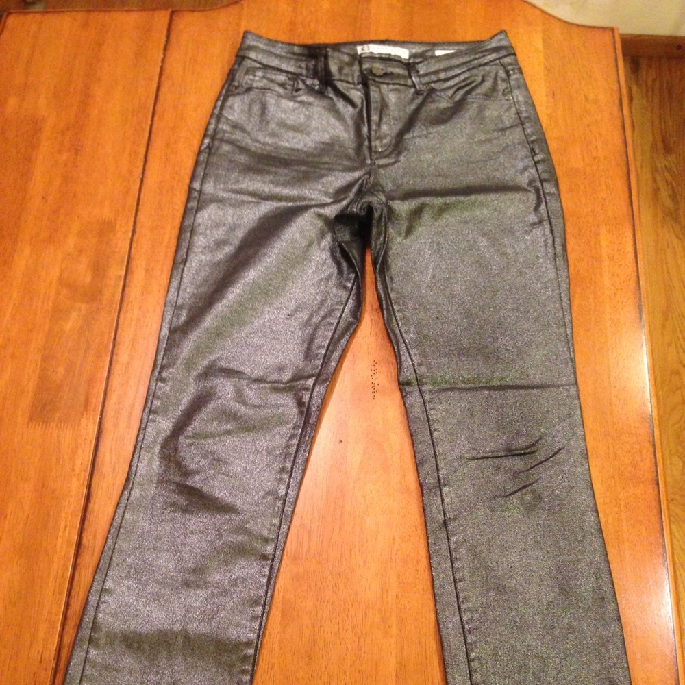 Anne Klein silver metallic straight leg jeans