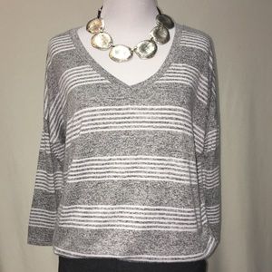 Grey and white striped dolman top