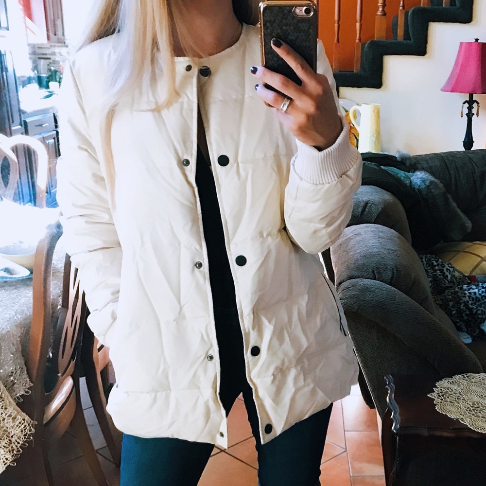 New GUESS long puffer bomber jacket Cream S