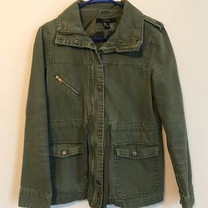 Army green jacket with copper tone details