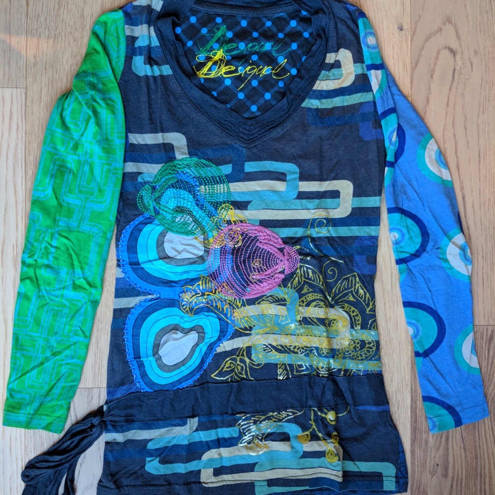 Desigual Long Sleeve Tunic XS Blue / Green