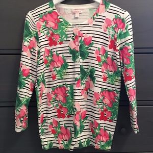 Cardigan, floral, 3/4 sleeve, button-up