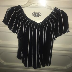 Off shoulder striped target top