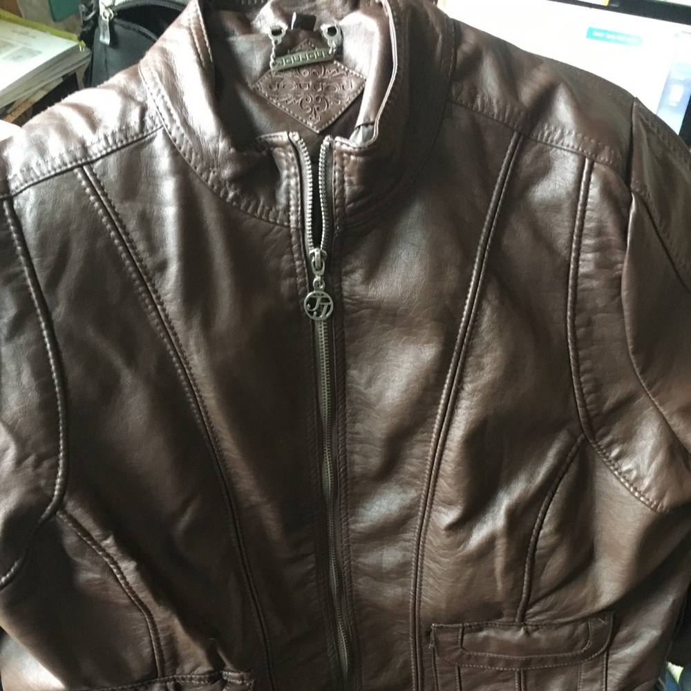 Womens brown leather like bomber jacket size 2x