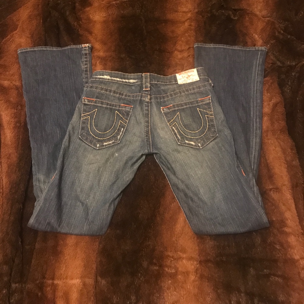 True Religion distressed wide leg jeans sz 27