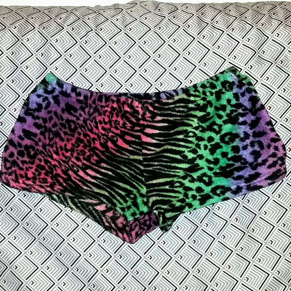 Fuzzy rainbow animal print shorts
