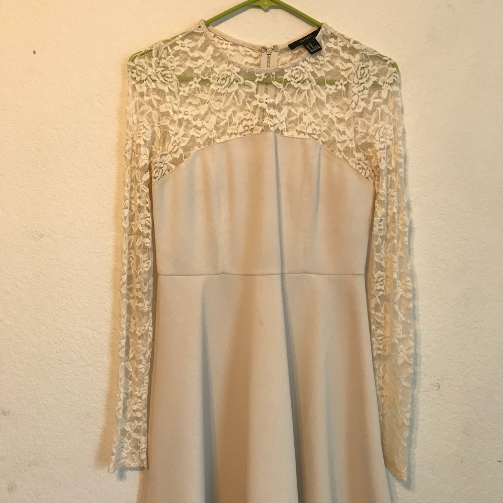 White full sleeve lace dress, fit n flare