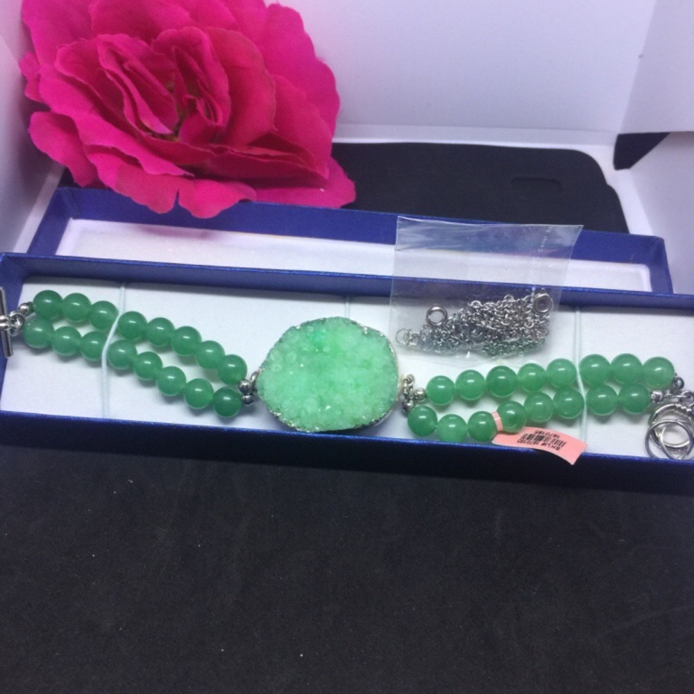 Green Druzy Necklace Bracelet Combo