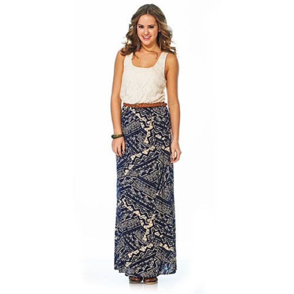Trixxi White & Navy Maxi Dress with Pattern