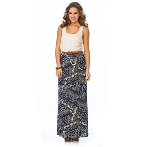Trixxi White & Navy Maxi Dress with Pattern