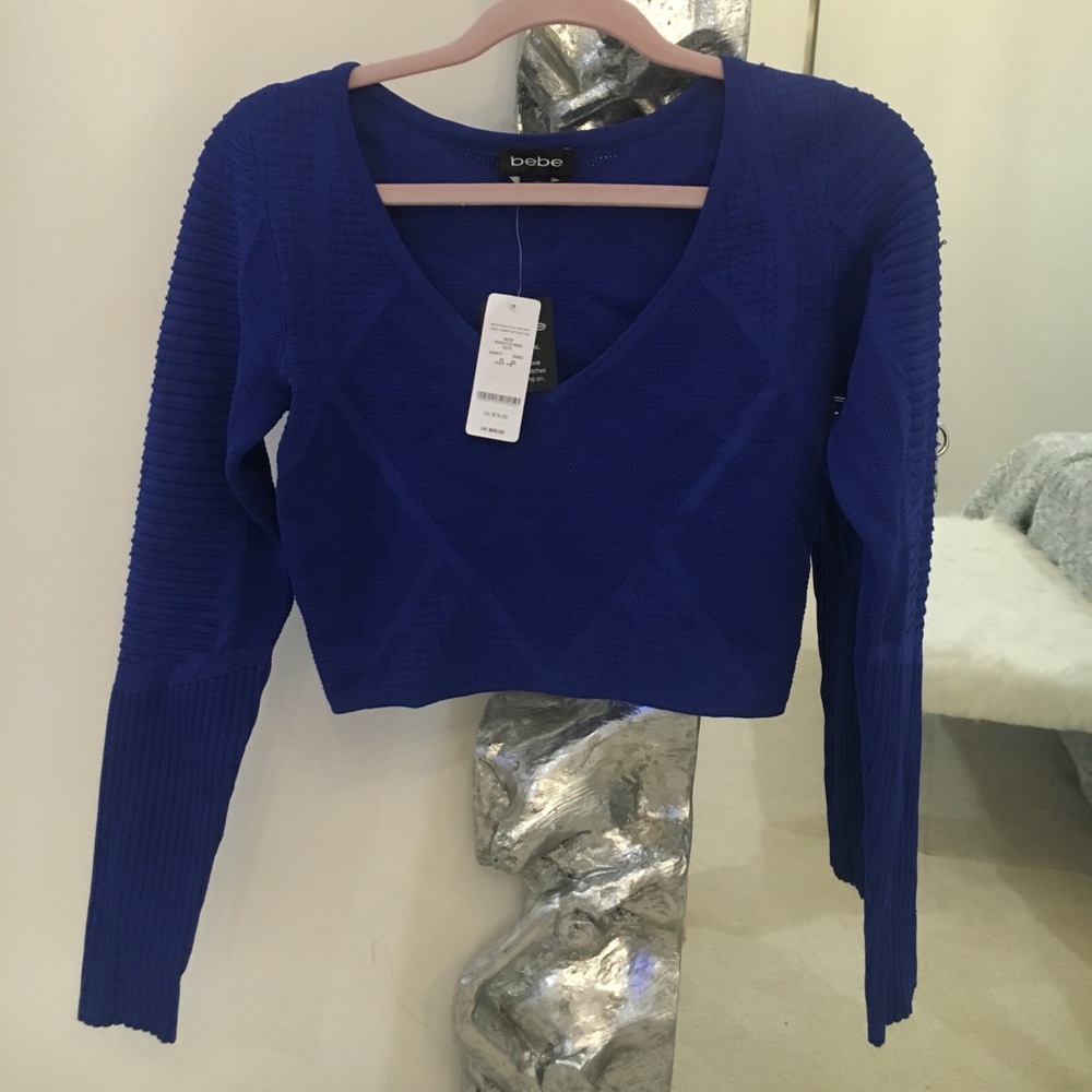 bebe royal blue cropped sweater