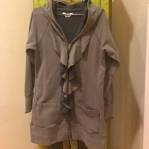 Hard Tail zip grey hooded long sweatshirt med