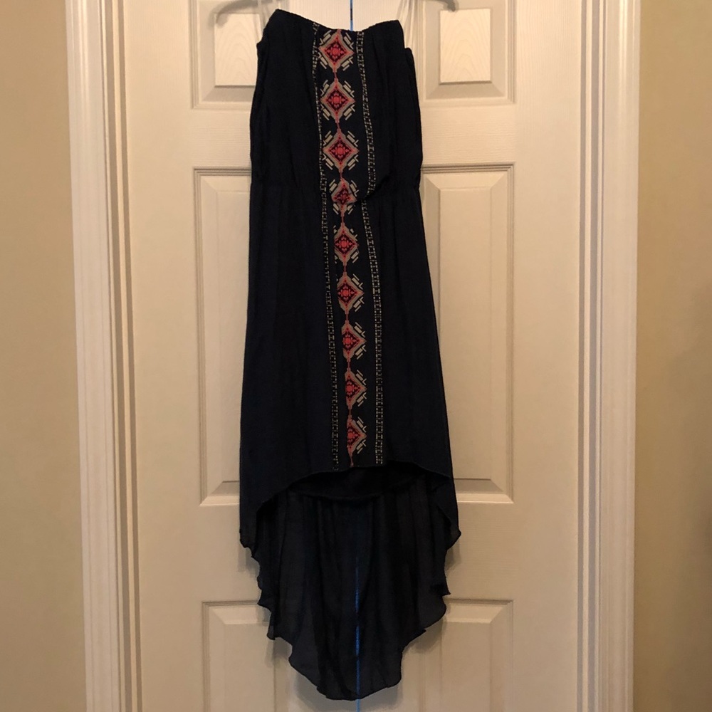 Junior’s Navy Sleeveless Embroidered Hi-Lo Dress