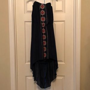 Junior’s Navy Sleeveless Embroidered Hi-Lo Dress
