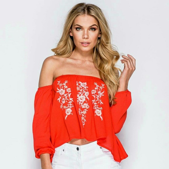 SALE! Last One Floral Embroidered Off Shoulder Top - Picture 2 of 8
