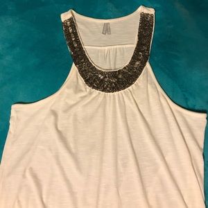 Vanity white embellished tank