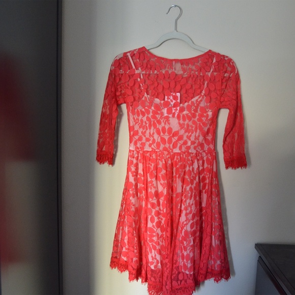 Free People | Red Floral Mesh Lace Dress - Picture 6 of 8