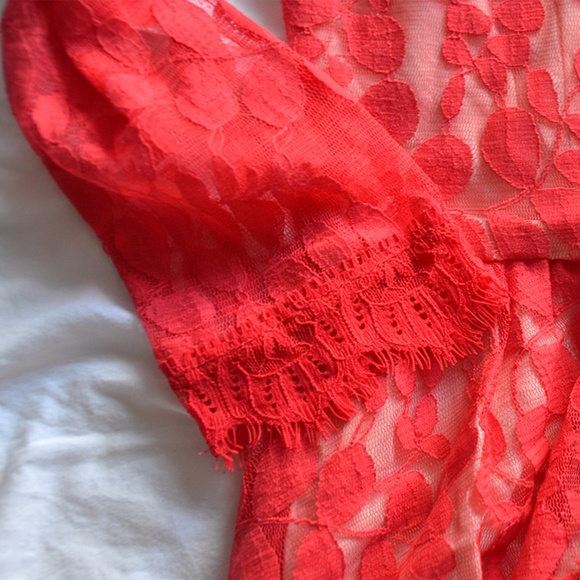 Free People | Red Floral Mesh Lace Dress - Picture 3 of 8