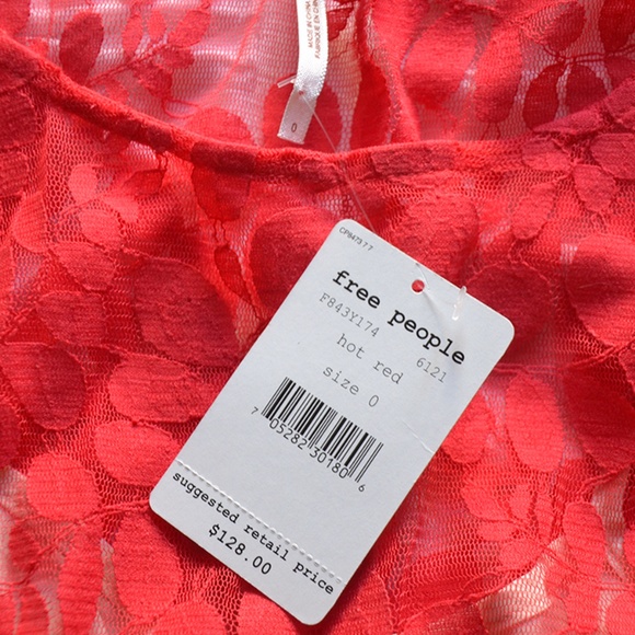 Free People | Red Floral Mesh Lace Dress - Picture 4 of 8