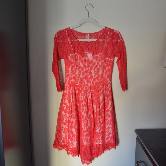 Free People | Red Floral Mesh Lace Dress - Picture 5 of 8