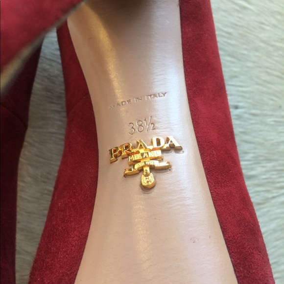 Suede Red Prada Pumps - Picture 6 of 8